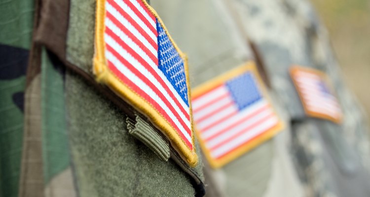 America flag on badges of soldiers' sleeves