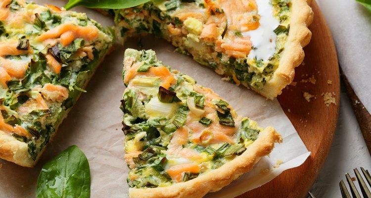 rustic salmon quiche with spinach