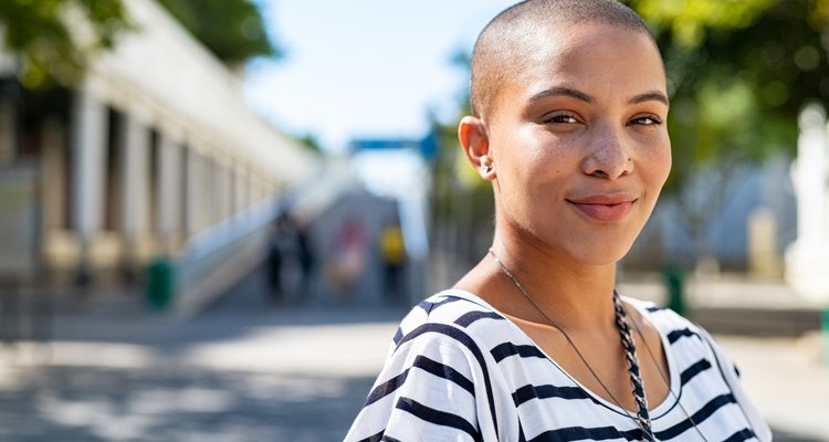 Bald proud stylish girl