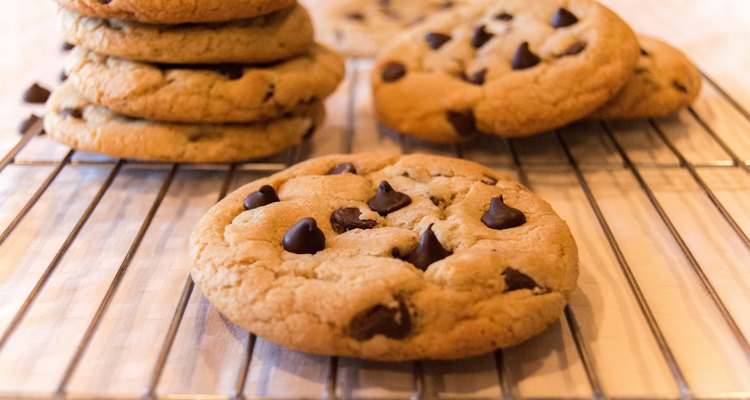 Chocolate chip cookies on a cooling rack