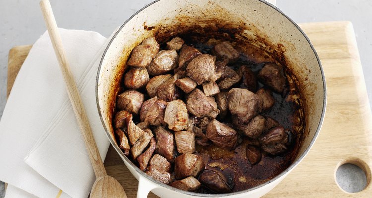 Browned meat in dutch oven