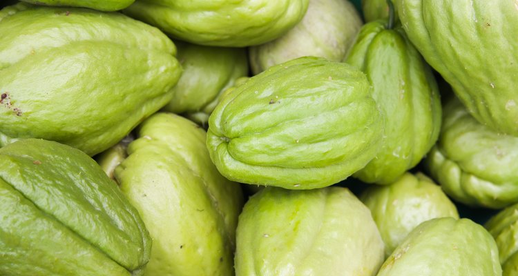 Green Chayote fruits, close up photo