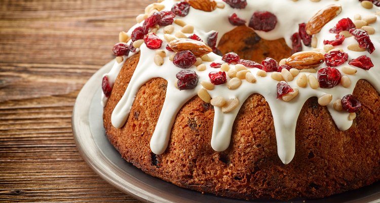 Fruit cake on wooden table