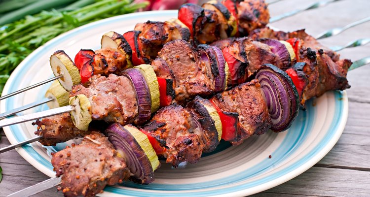 Juicy kebabs and grilled vegetables