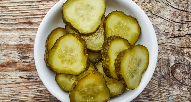 Bowl of pickled cucumber, from above