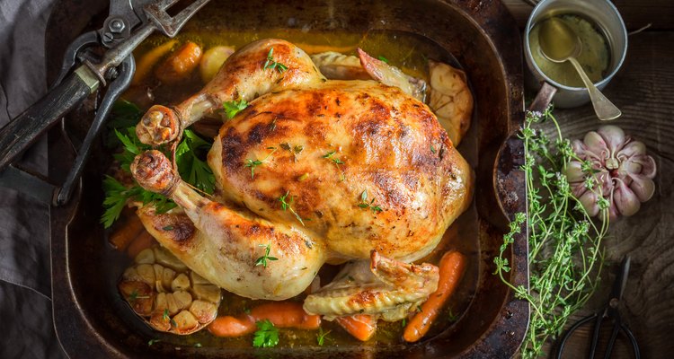 Crispy roasted chicken with thyme and garlic