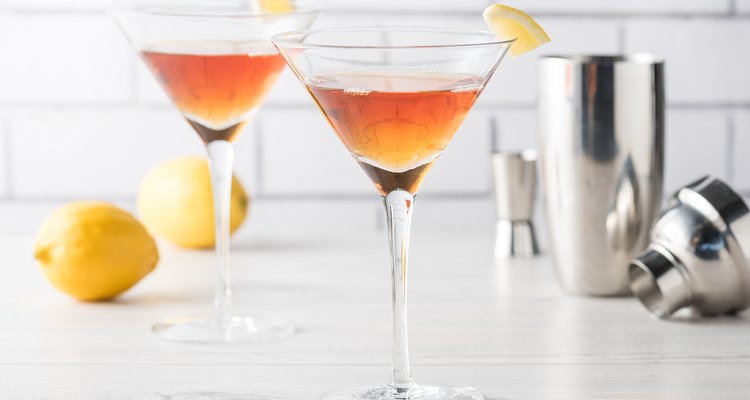 Fresh home made Manhattan cocktails with garnish