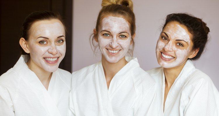 Three young happy women at spa resort