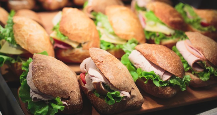 Beautifully decorated catering banquet table with sandwiches