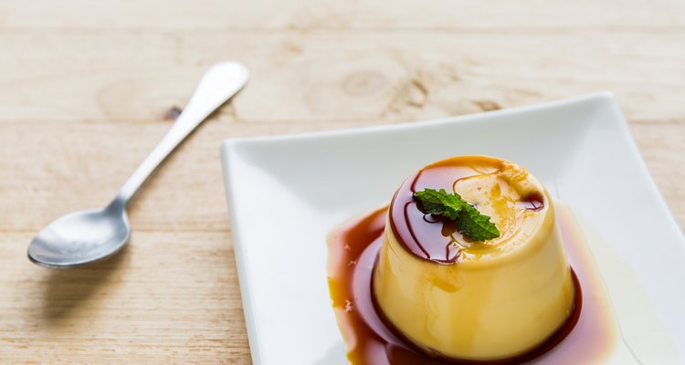 Pudding Caramel Custard in white plate.