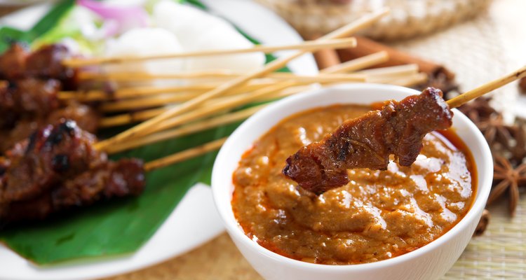 Satay skewered and grilled meat