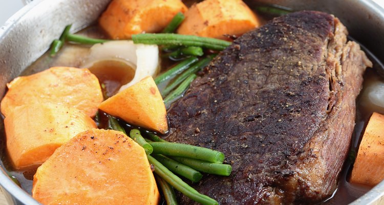 Pot roast with sweet potato side view