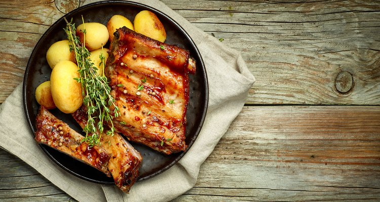 grilled pork ribs and potatoes