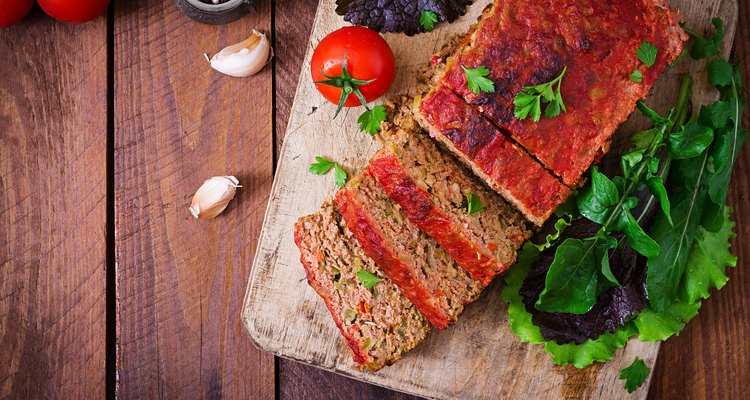 Homemade ground meatloaf with vegetables. Top view