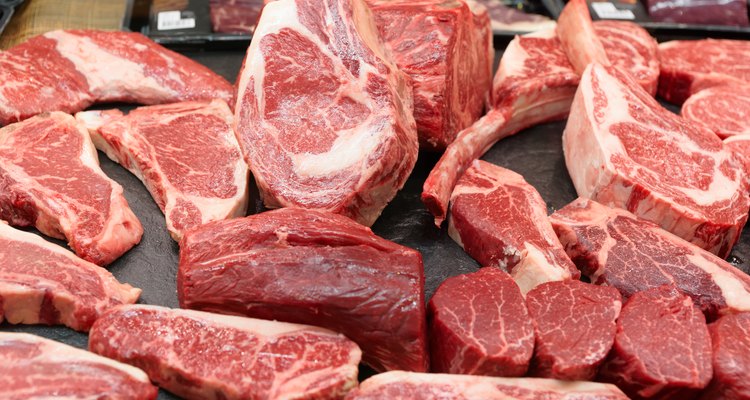 Raw beef on a market shelf