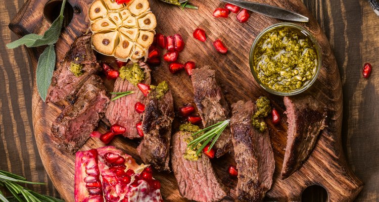 Meat steak with green pesto