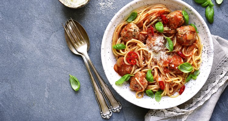 Spaghetti with meatballs in tomato sauce