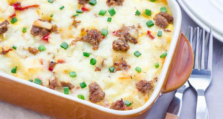 Crock-pot breakfast casserole in a serving dish