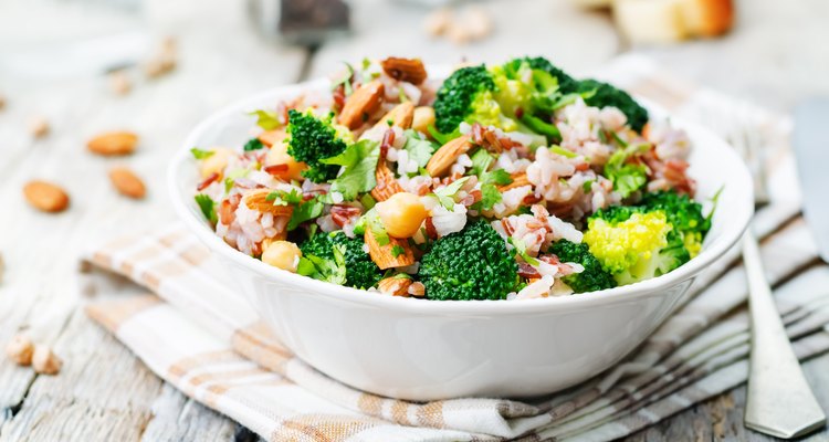 broccoli chickpea cilantro almond white and red rice