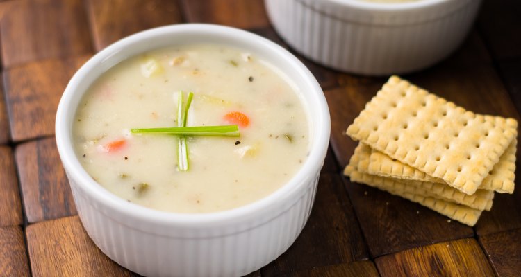 Homemade cream of chicken soup with saltine crackers