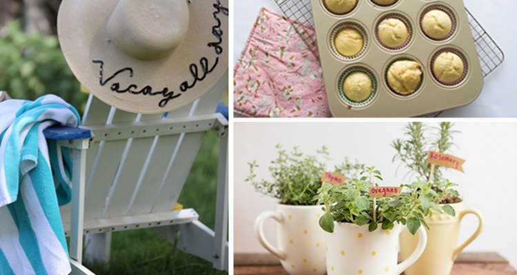 A straw hat, cupcakes and an herb garden.