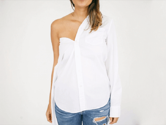 how to create a one shoulder shirt out of a white shirt