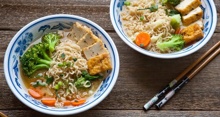 miso noodle soup with vegetables and tofu