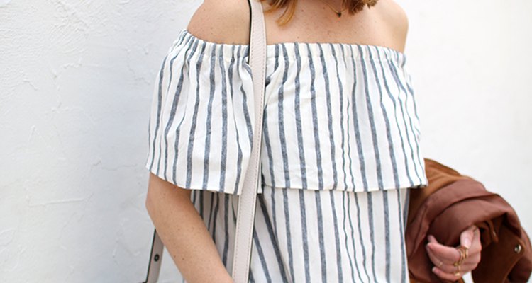 White and Blue Striped Off-the-shoulder top