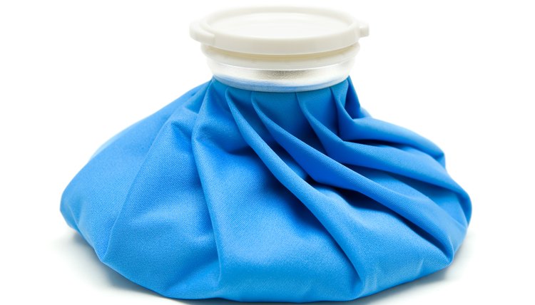 A blue empty ice pack on a white background