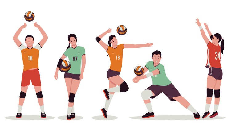 Volleyball people player vector illustration set