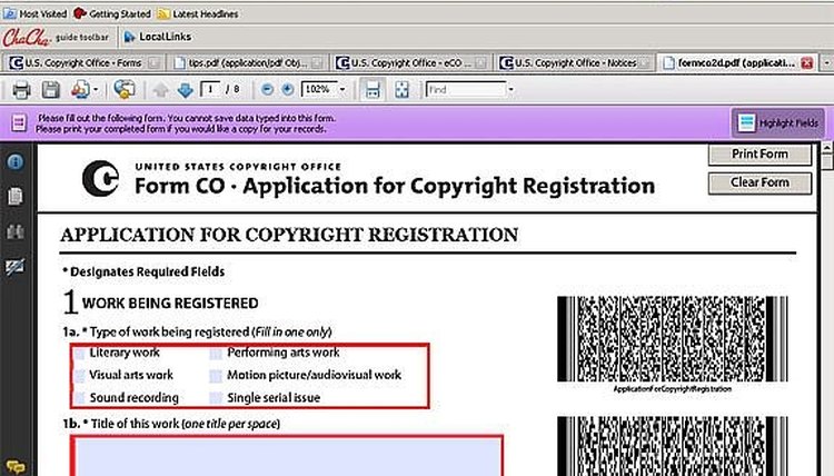Copyright Songs using form CO