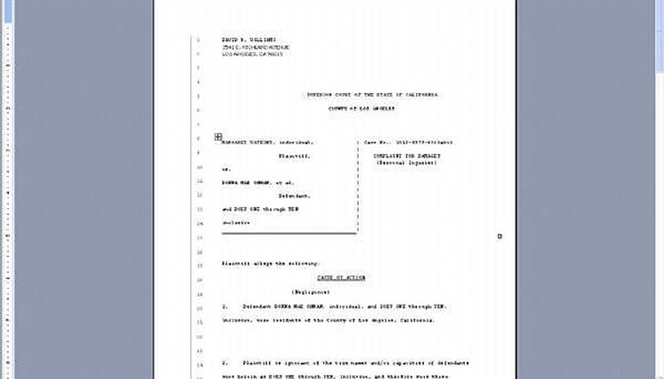 Filled in Pleading Paper for Complaint for Damages in Personal Injury Case