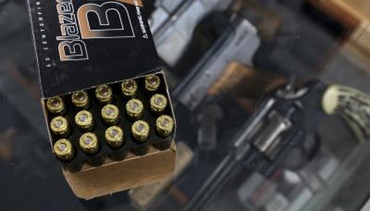 9MM bullets and arms display in gun store