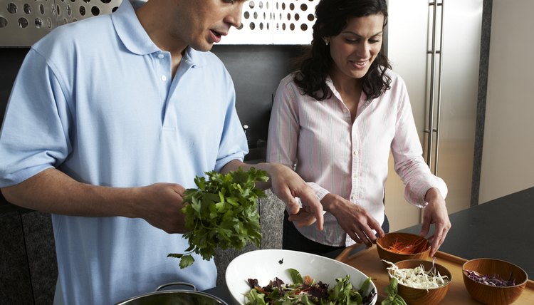 Preparing food in modern kitchen