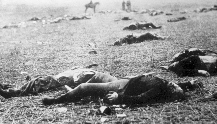 Dead soldiers on the Civil War battlefield of Gettysburg.