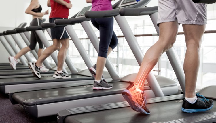 Highlighted ankle of man on treadmill