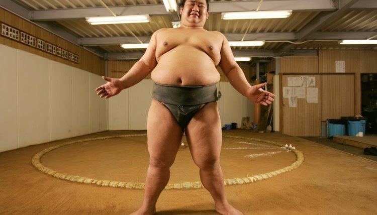 Young sumo wrestler in gymnasium, portrait