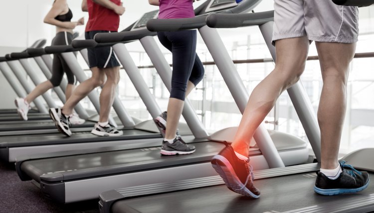 Highlighted ankle of man on treadmill