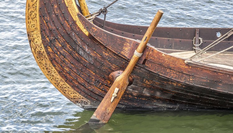 The rudder on a viking boat.