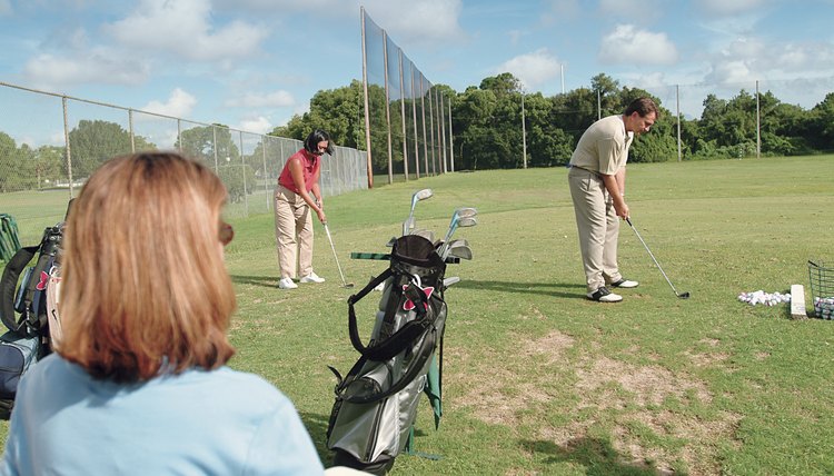 Golf swing drills are often performed on the practice range.