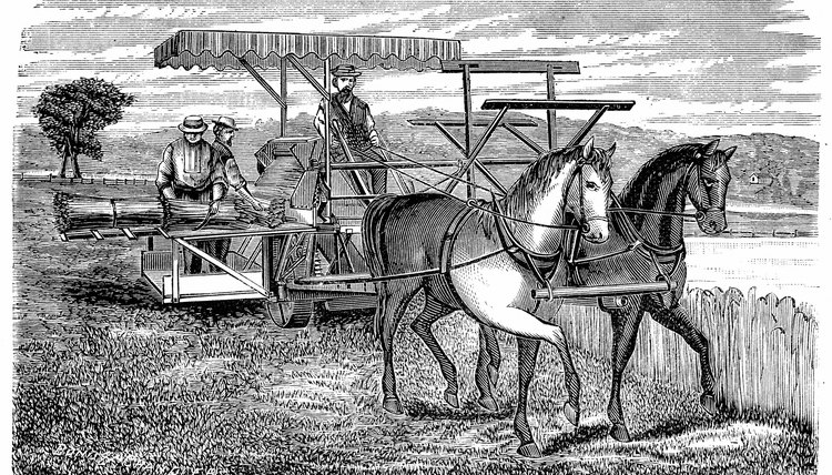 The horse-drawn reaper invented by Cyrus McCormick revolutionized farming.
