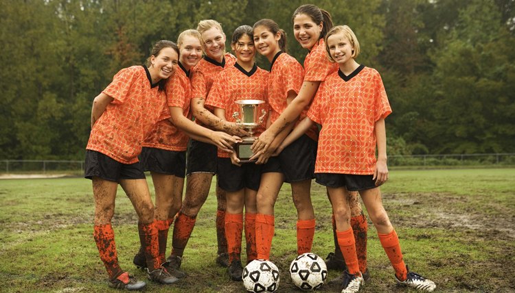 Soccer team with trophy