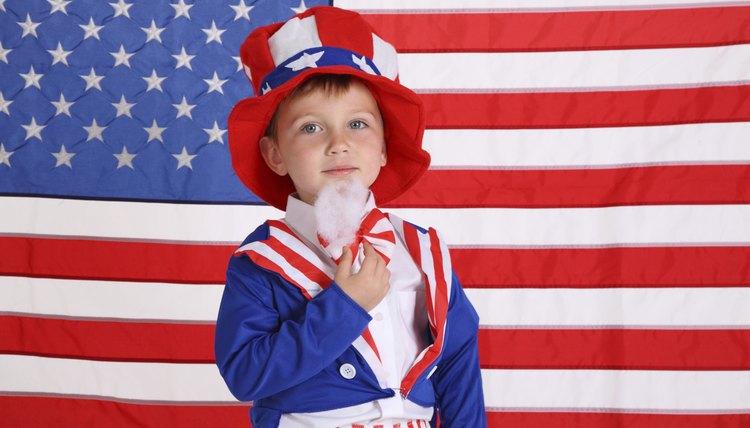 Boy wearing Uncle Sam costume.