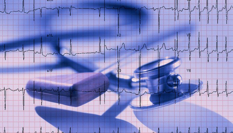 Medical rubber mallet and stethoscope composited with EKG graph