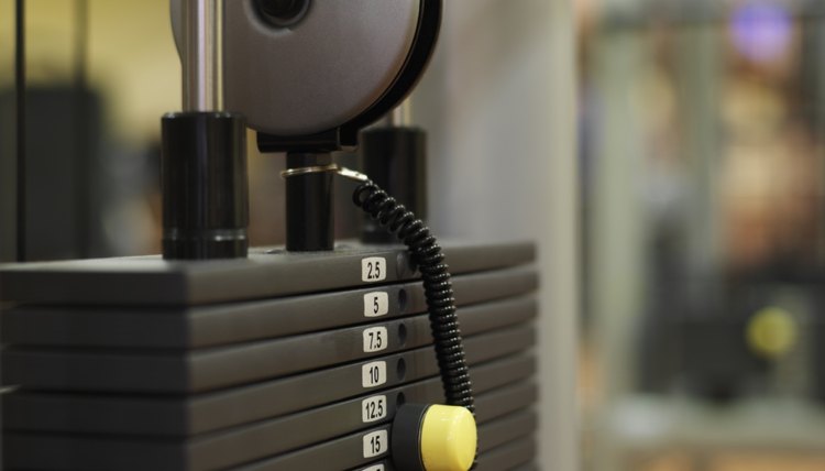 Close-up of weights on an exercise machine