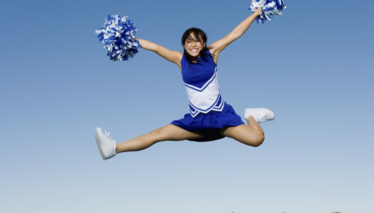 Jumping Cheerleader Performing Cheer in Mid-Air