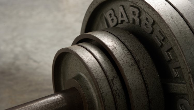 Barbell, close-up of weights, elevated view