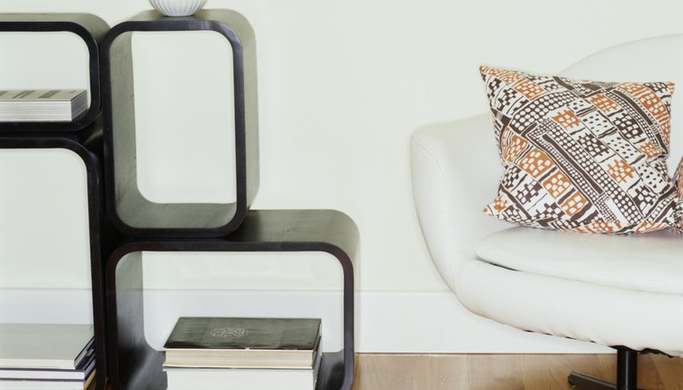 Storage units add interest and serve a purpose in the apartment.
