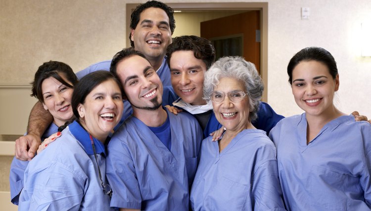 Team of healthcare workers in scrubs