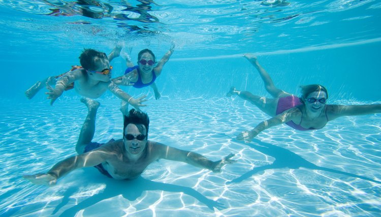 Family swimming underwater